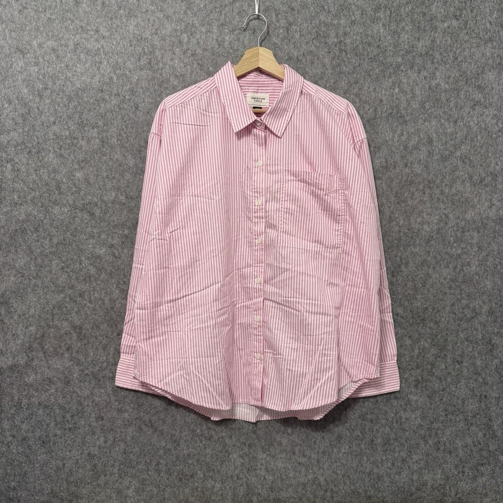 American Eagle‎ Striped Button-Up Shirt Men's Sz M Pink White 100% Cotton